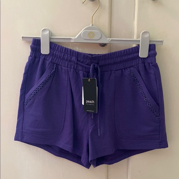 Peach Purple Balos French Terry Bamboo Drawstring Shorts Front Back Pockets NWT - Picture 1 of 8